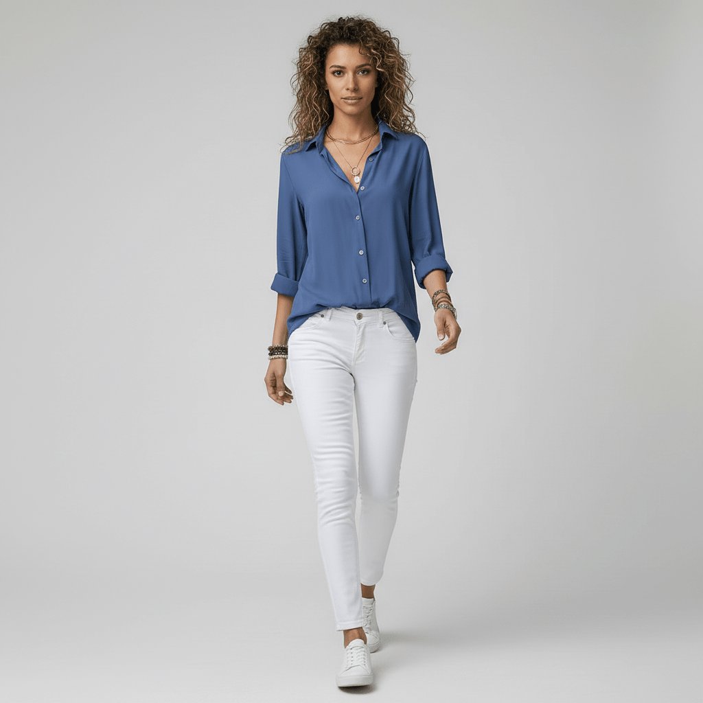 Women's Collared Long-Sleeve Button-Up Loose Shirt