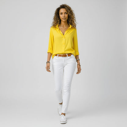 Women's Collared Long-Sleeve Button-Up Loose Shirt