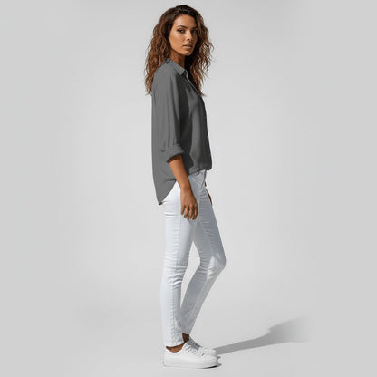 Women's Collared Long-Sleeve Button-Up Loose Shirt