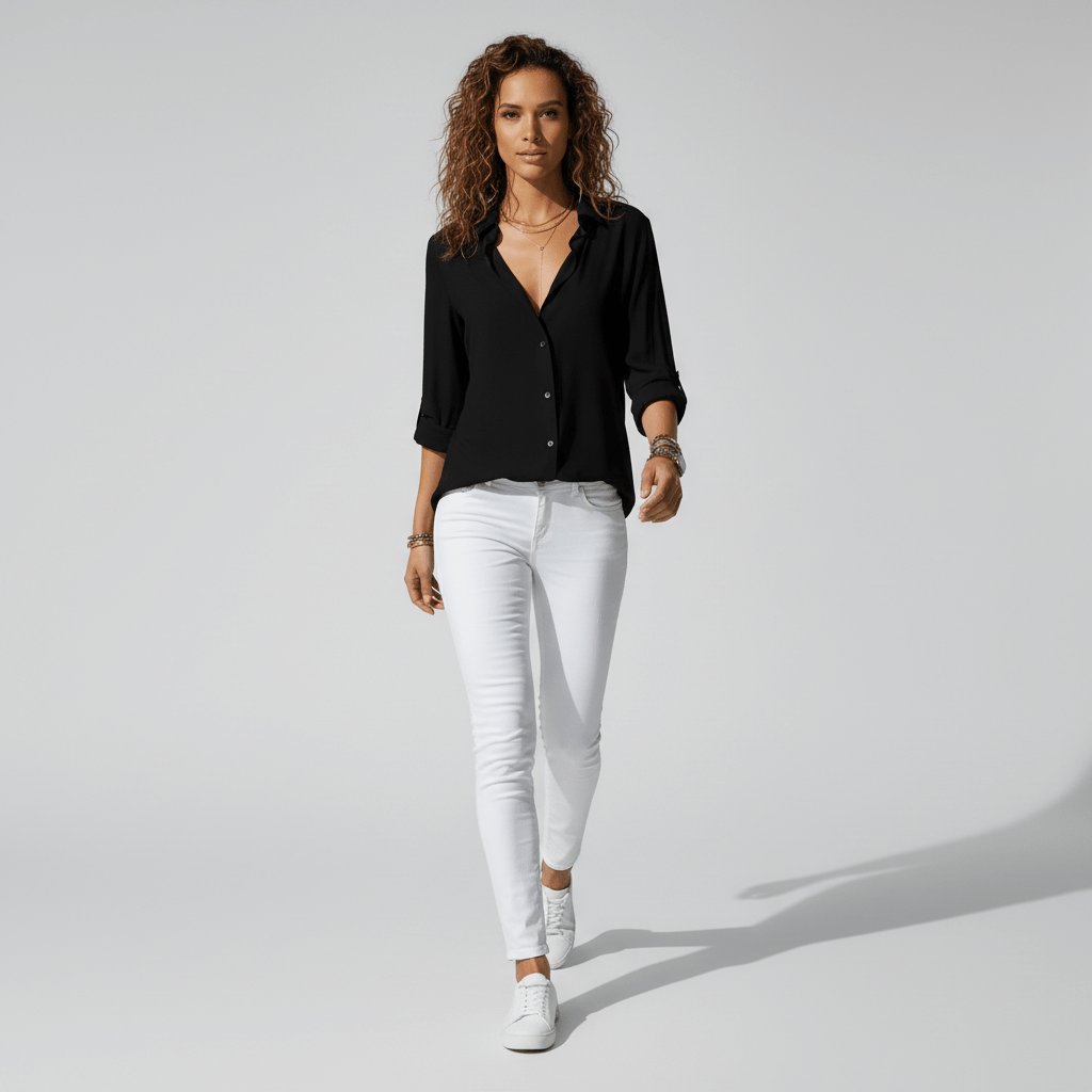 Women's Collared Long-Sleeve Button-Up Loose Shirt