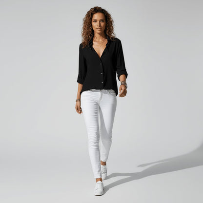 Women's Collared Long-Sleeve Button-Up Loose Shirt