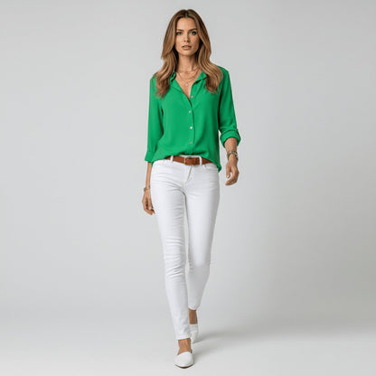 Women's Collared Long-Sleeve Button-Up Loose Shirt