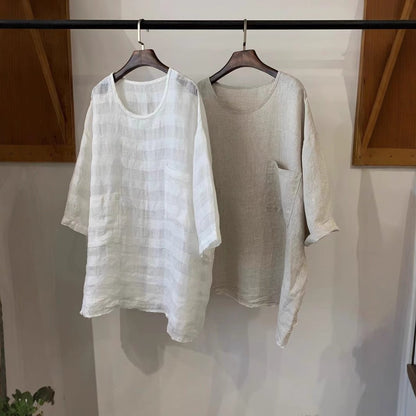 Women's Relaxed Linen Tunic Shirt with Patch Pockets