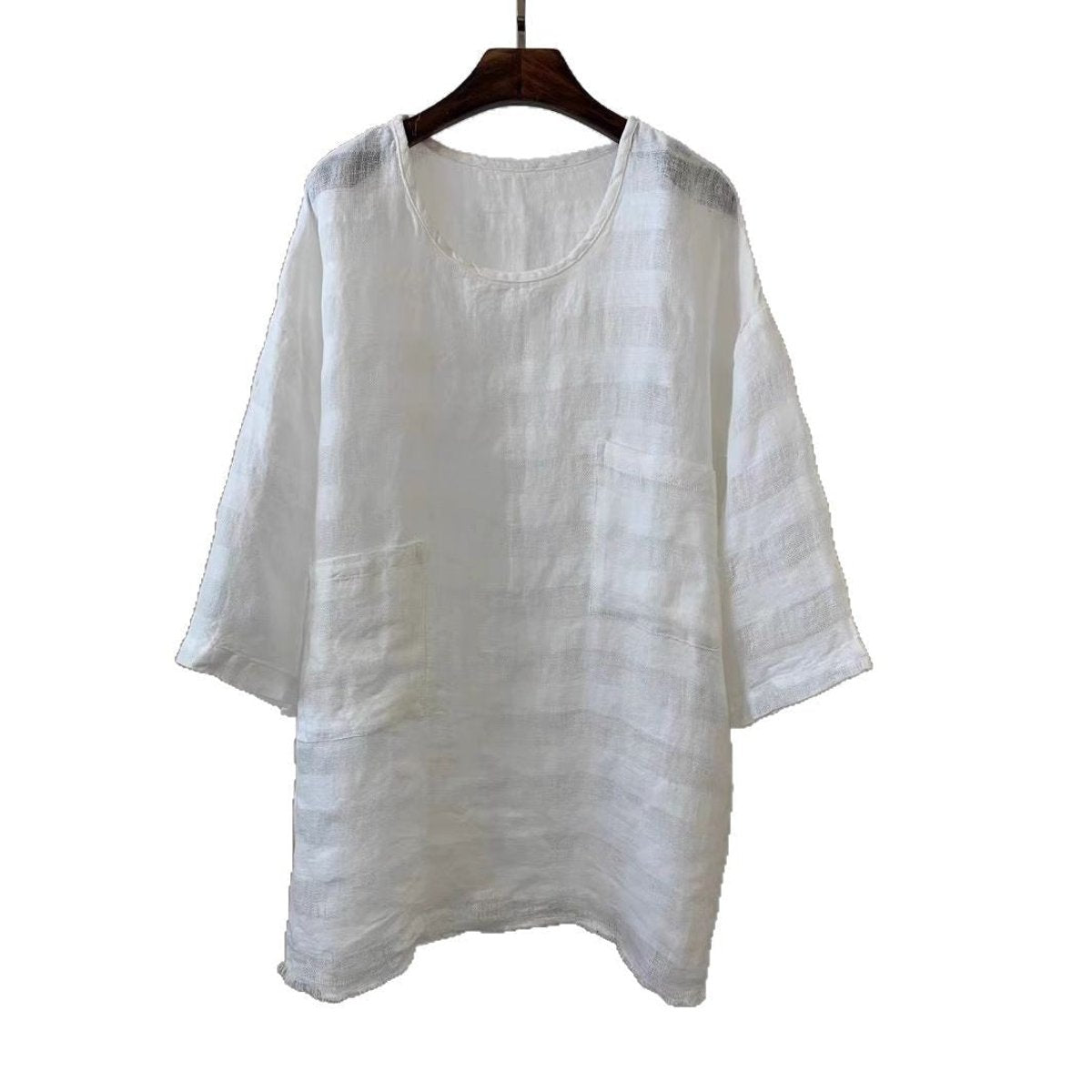 Women's Relaxed Linen Tunic Shirt with Patch Pockets