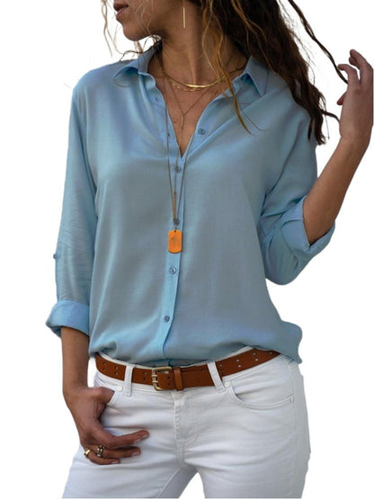 Women's Breathable Roll-Tab Sleeve Button-Down Blouse