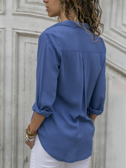 Women's Breathable Roll-Tab Sleeve Button-Down Blouse