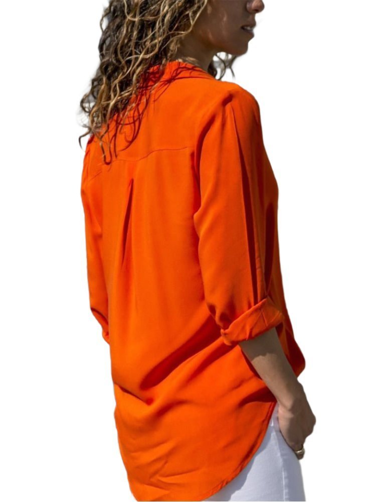 Women's Breathable Roll-Tab Sleeve Button-Down Blouse