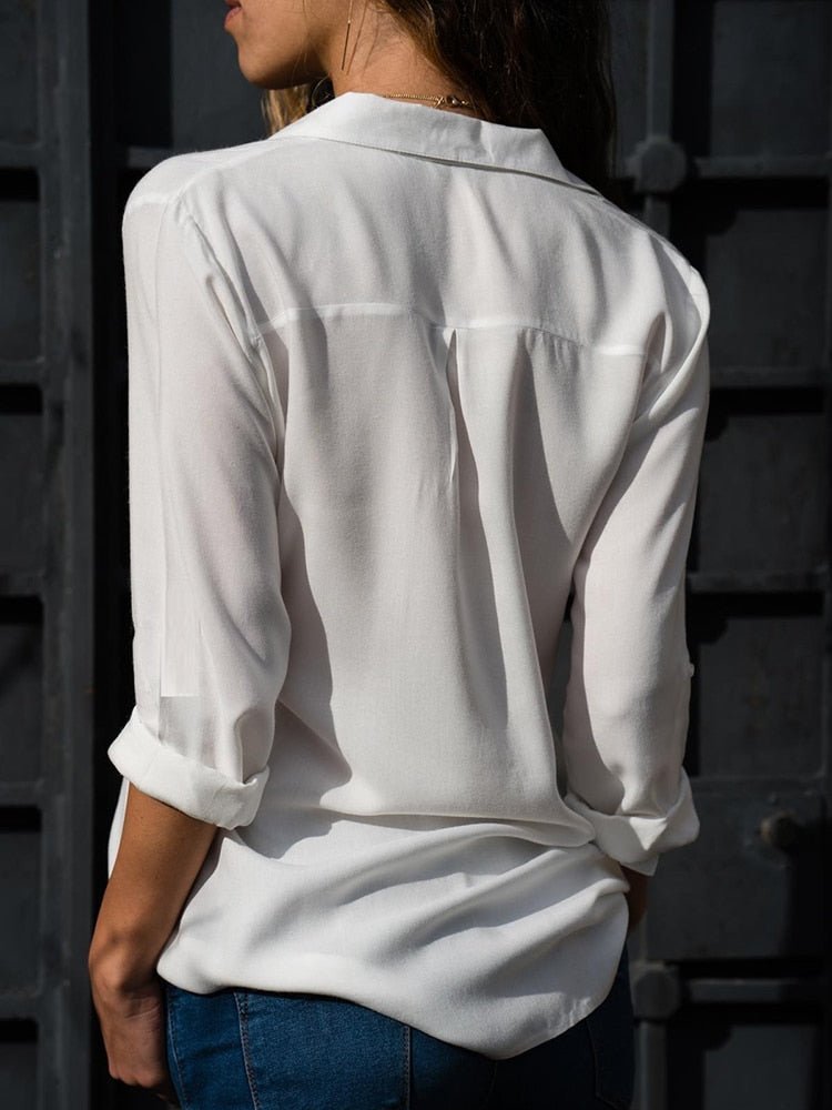Women's Breathable Roll-Tab Sleeve Button-Down Blouse