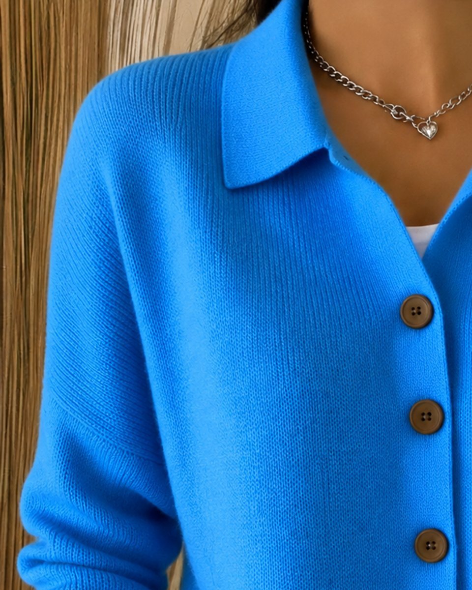 Women's Relaxed Polo Collar Buttoned Knit Cardigan