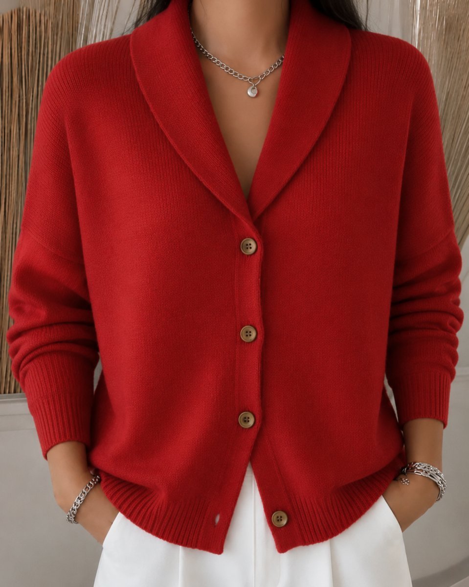Women's Relaxed Polo Collar Buttoned Knit Cardigan