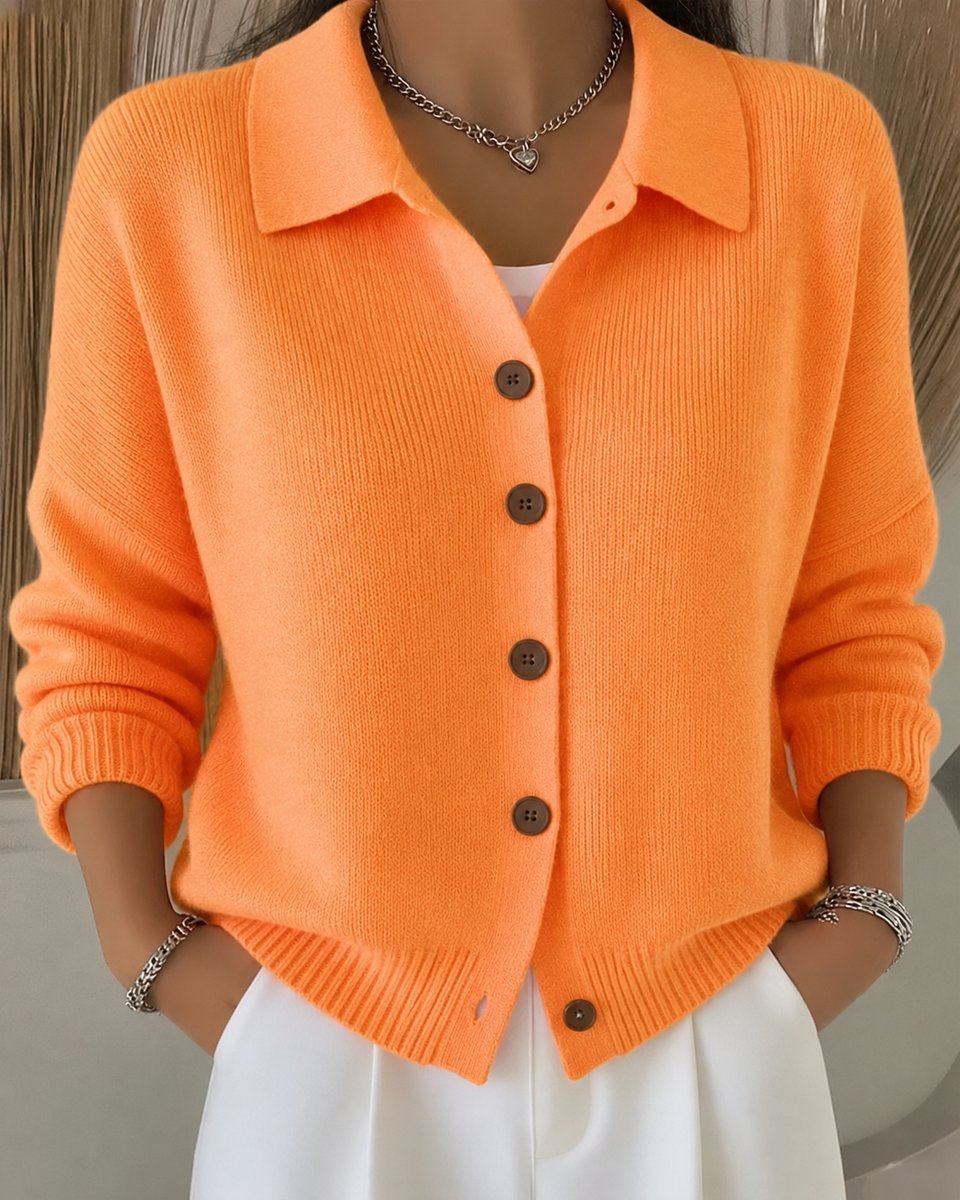 Women's Relaxed Polo Collar Buttoned Knit Cardigan
