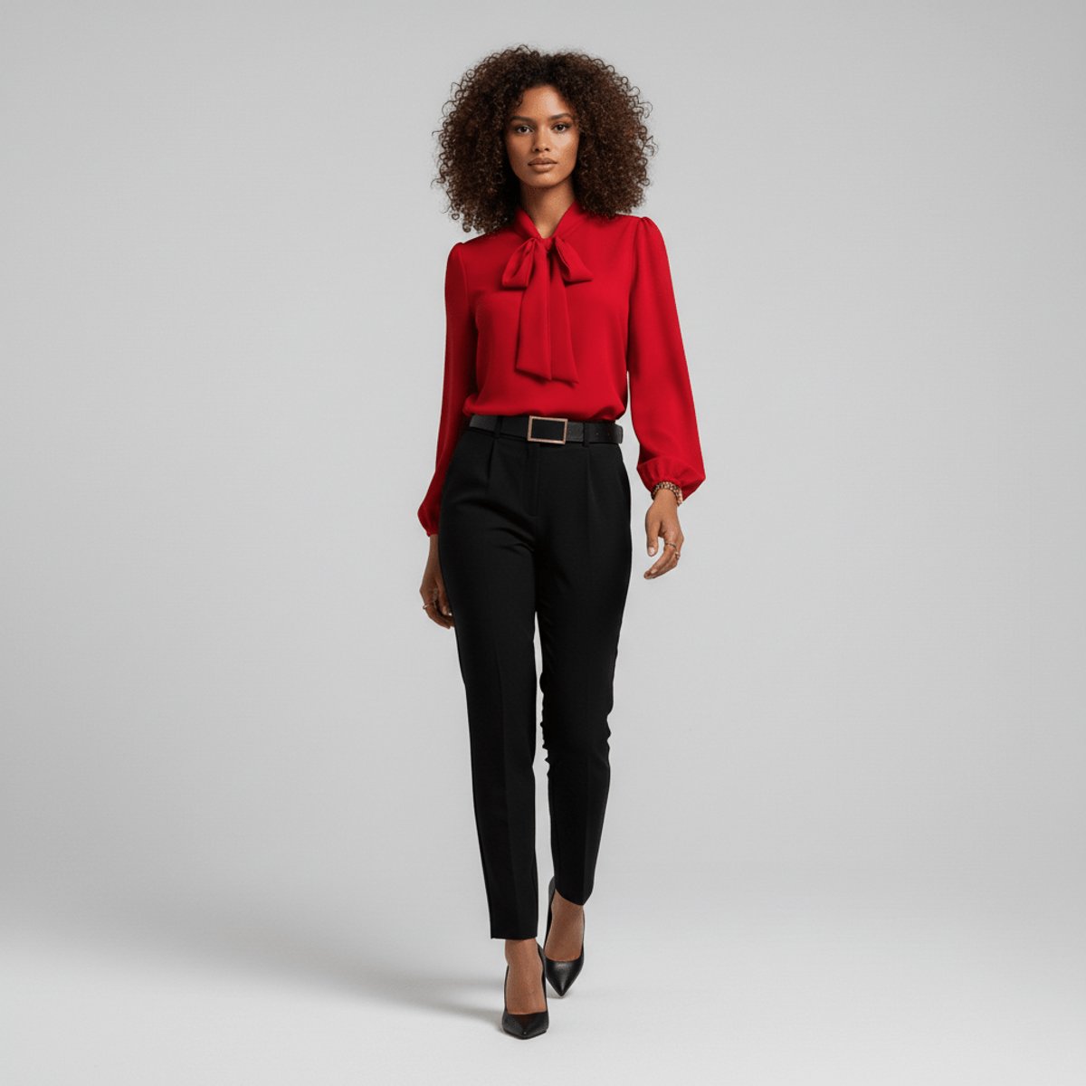 Women's Loose-Fit Long-Sleeve Blouse with Bow Detail