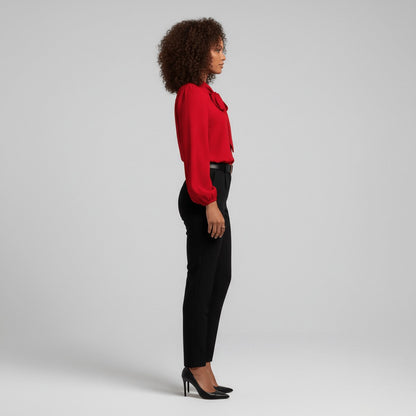 Women's Loose-Fit Long-Sleeve Blouse with Bow Detail