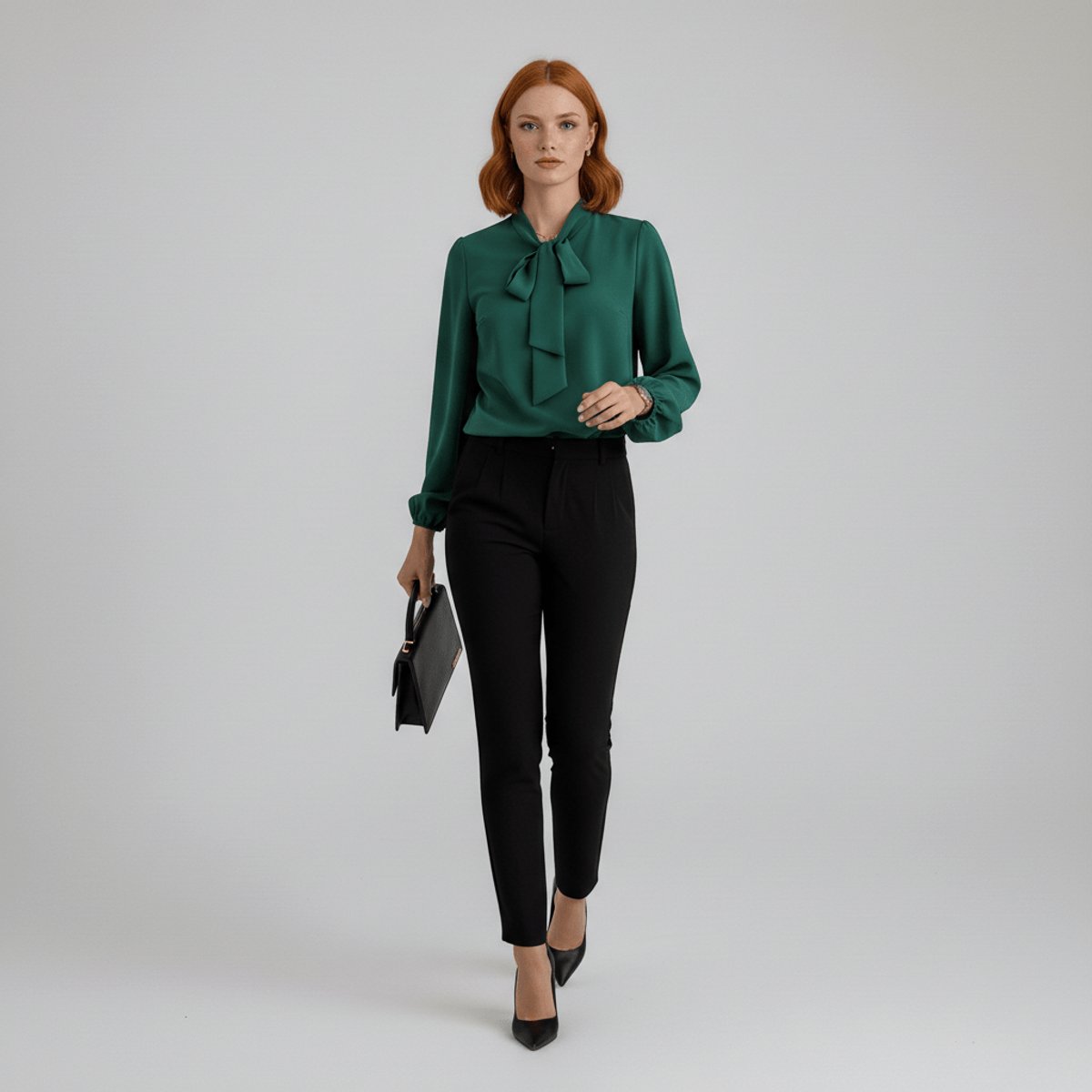 Women's Loose-Fit Long-Sleeve Blouse with Bow Detail