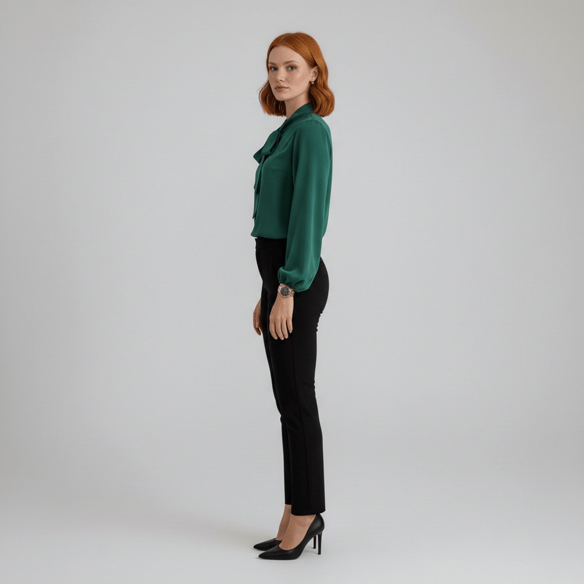 Women's Loose-Fit Long-Sleeve Blouse with Bow Detail