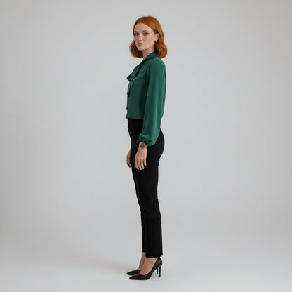Women's Loose-Fit Long-Sleeve Blouse with Bow Detail