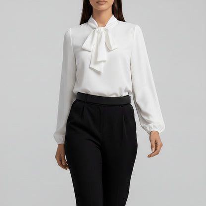 Women's Loose-Fit Long-Sleeve Blouse with Bow Detail