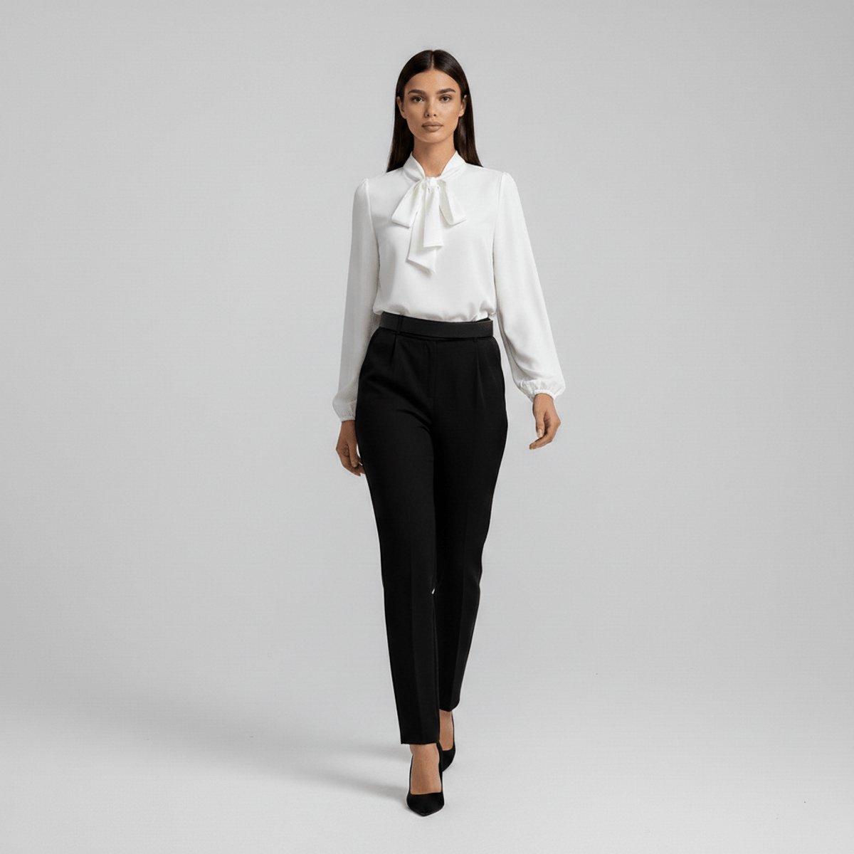 Women's Loose-Fit Long-Sleeve Blouse with Bow Detail