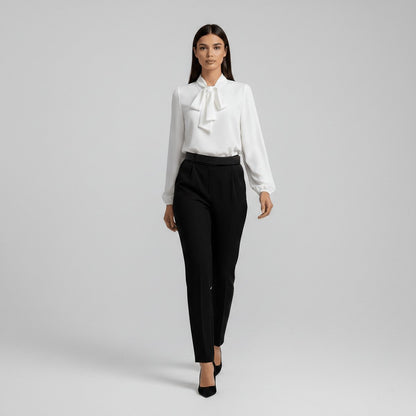 Women's Loose-Fit Long-Sleeve Blouse with Bow Detail