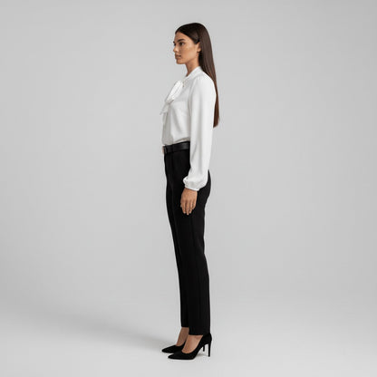 Women's Loose-Fit Long-Sleeve Blouse with Bow Detail