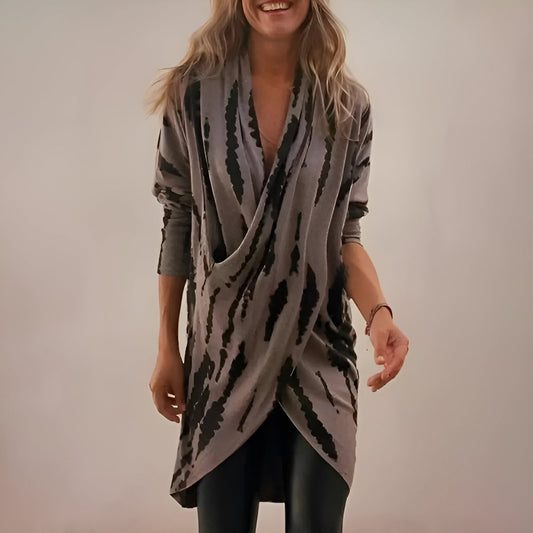 Women's Abstract Print V-Neck Tunic in Relaxed Fit