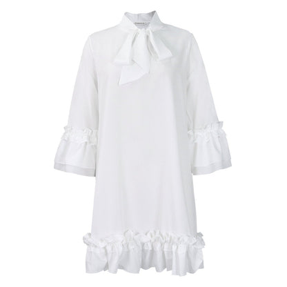 Women's 3/4-Sleeve Tunic Dress with Ruffle Bow Neckline
