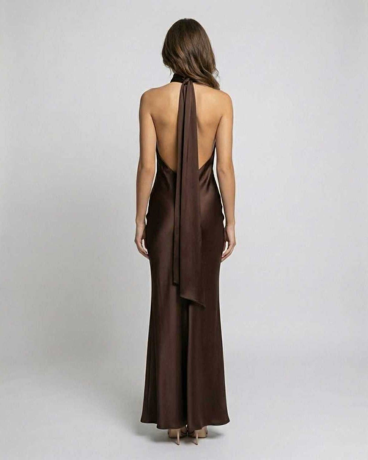 Women's Backless Halter-Neck Satin Maxi Gown