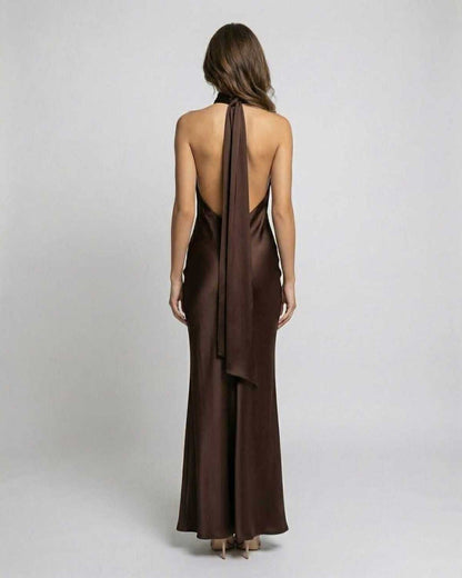 Women's Backless Halter-Neck Satin Maxi Gown