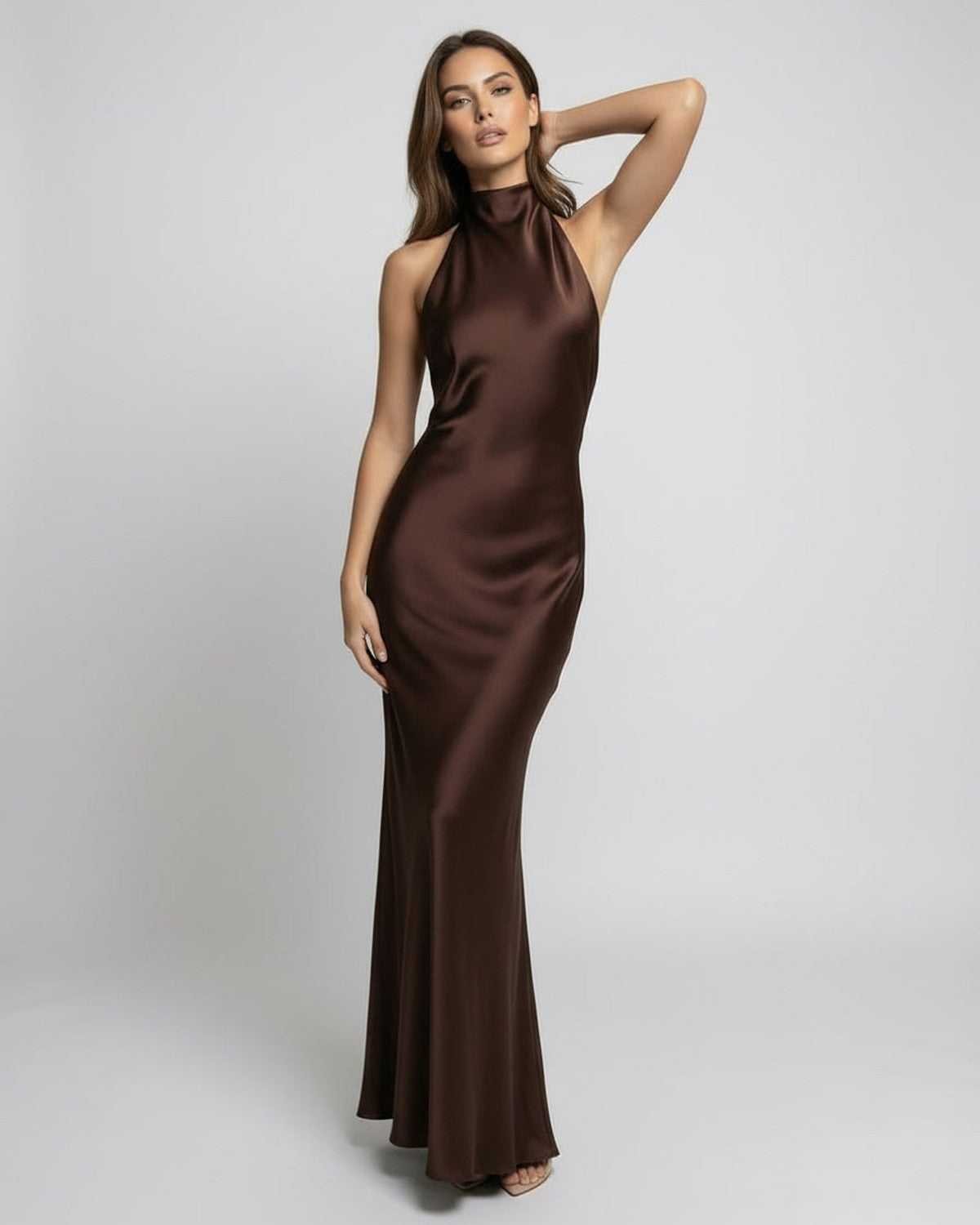 Women's Backless Halter-Neck Satin Maxi Gown
