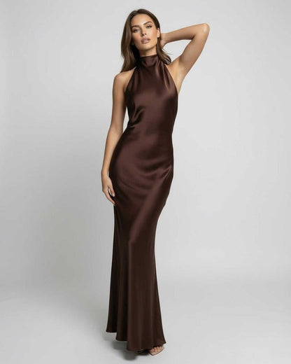 Women's Backless Halter-Neck Satin Maxi Gown
