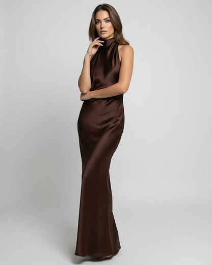 Women's Backless Halter-Neck Satin Maxi Gown