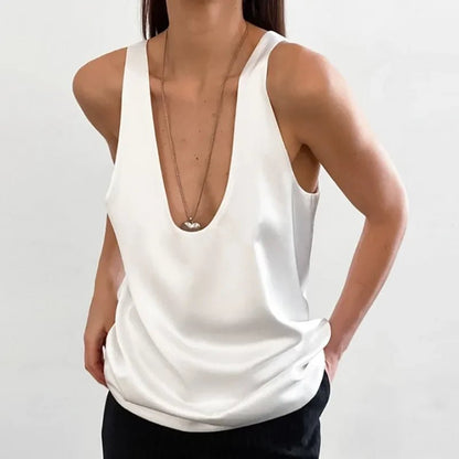 Women's Deep Scoop-Neck Relaxed-Fit Satin Tank Top