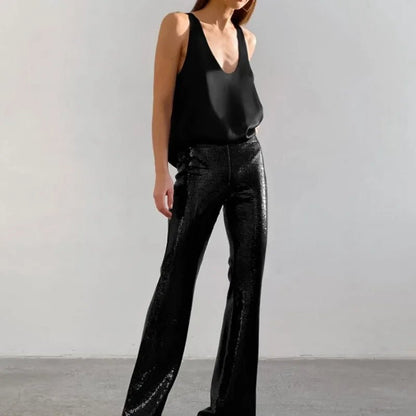 Women's Deep Scoop-Neck Relaxed-Fit Satin Tank Top