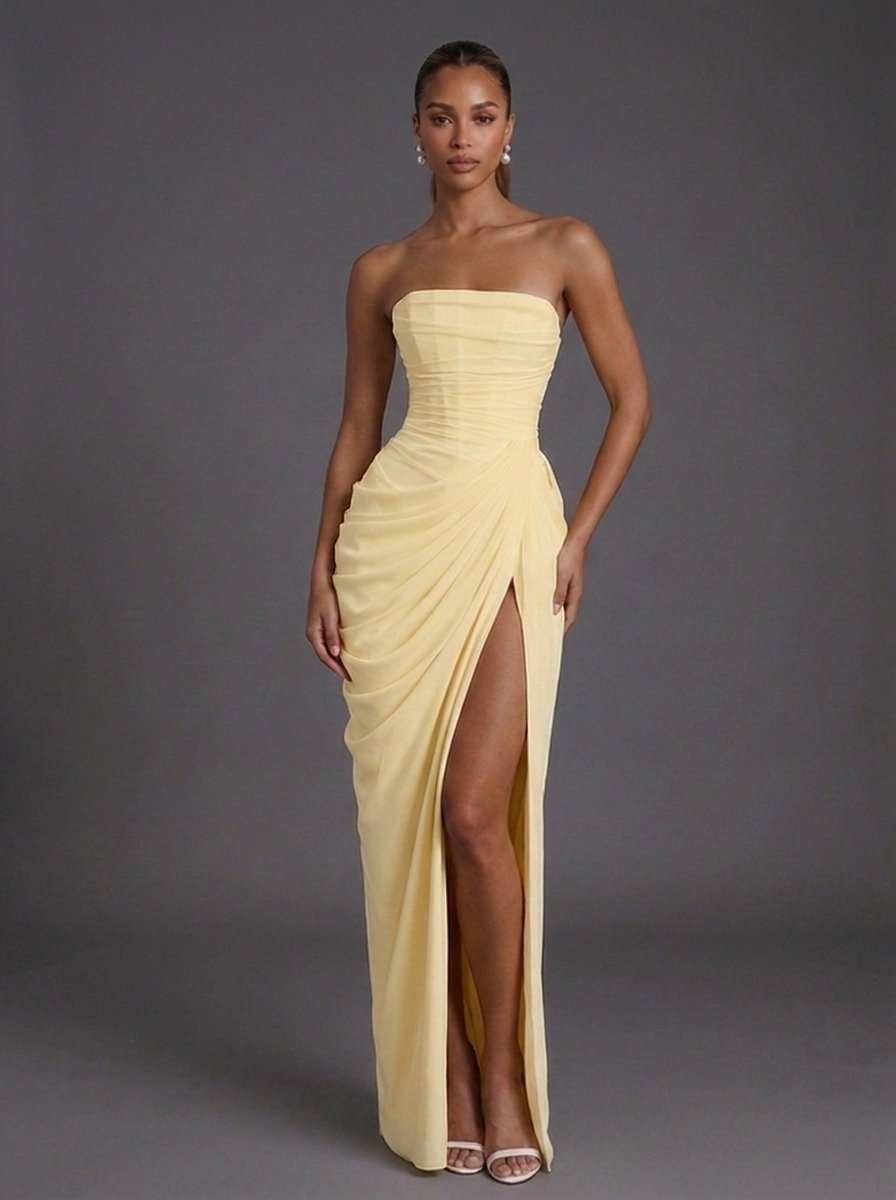 Strapless Slit Maxi Corset Dress for Women