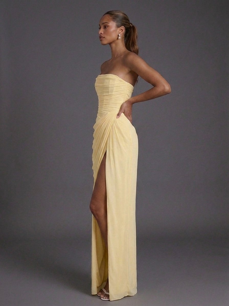 Strapless Slit Maxi Corset Dress for Women