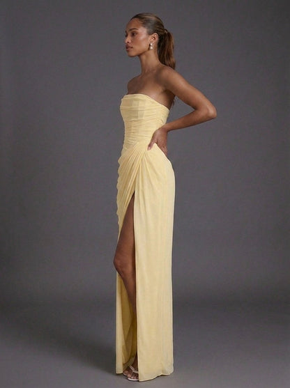 Strapless Slit Maxi Corset Dress for Women