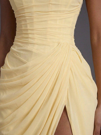 Strapless Slit Maxi Corset Dress for Women