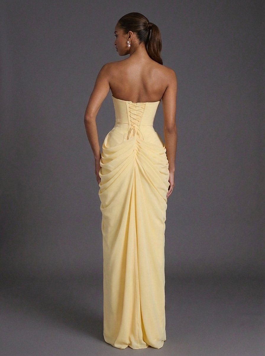 Strapless Slit Maxi Corset Dress for Women
