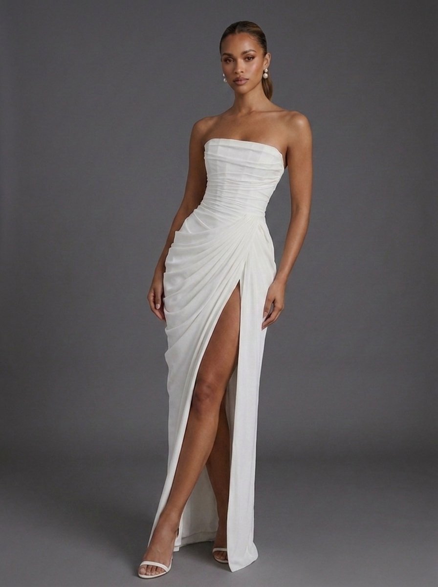 Strapless Slit Maxi Corset Dress for Women
