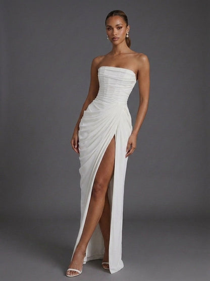 Strapless Slit Maxi Corset Dress for Women