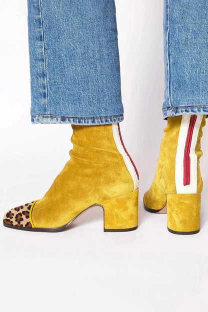 Women's Knee-High Suede Boots with Square Toe and Block Heel