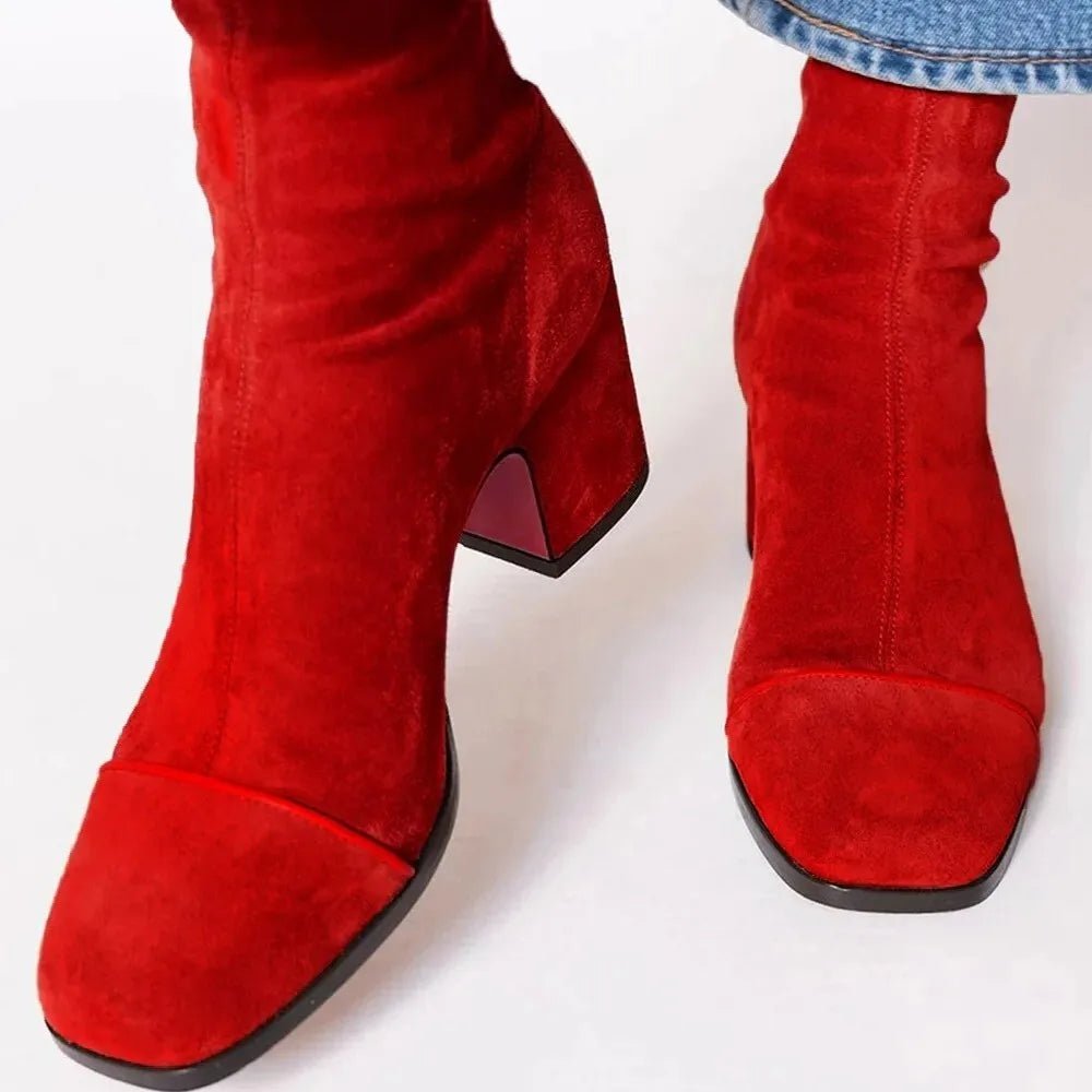 Women's Knee-High Suede Boots with Square Toe and Block Heel