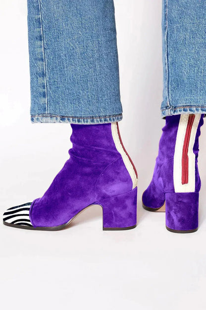 Women's Knee-High Suede Boots with Square Toe and Block Heel