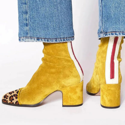 Women's Knee-High Suede Boots with Square Toe and Block Heel