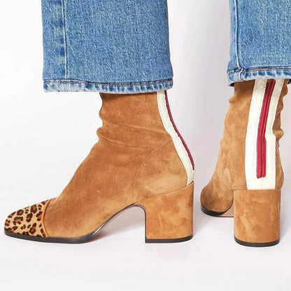 Women's Knee-High Suede Boots with Square Toe and Block Heel