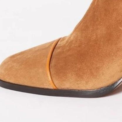 Women's Knee-High Suede Boots with Square Toe and Block Heel