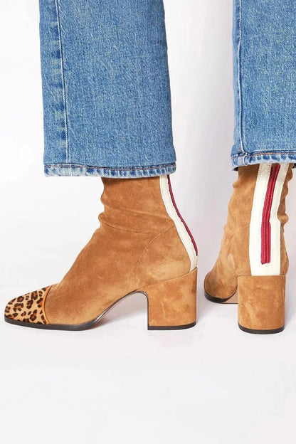 Women's Knee-High Suede Boots with Square Toe and Block Heel