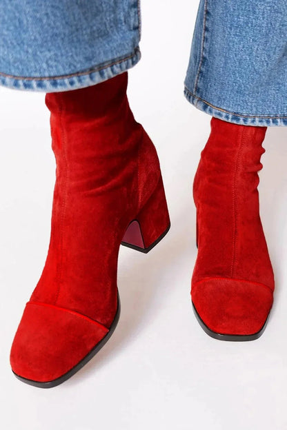 Women's Knee-High Suede Boots with Square Toe and Block Heel