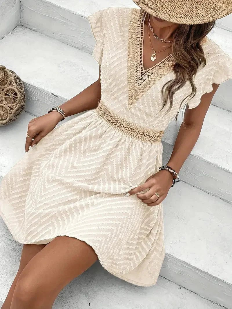 Women's Butterfly-Sleeve Lace V-Neck Casual Summer Dress