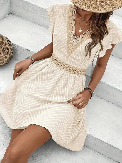 Women's Butterfly-Sleeve Lace V-Neck Casual Summer Dress